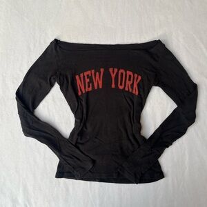 Brandy Melville Black Off-Shoulder Top with Red New York Print